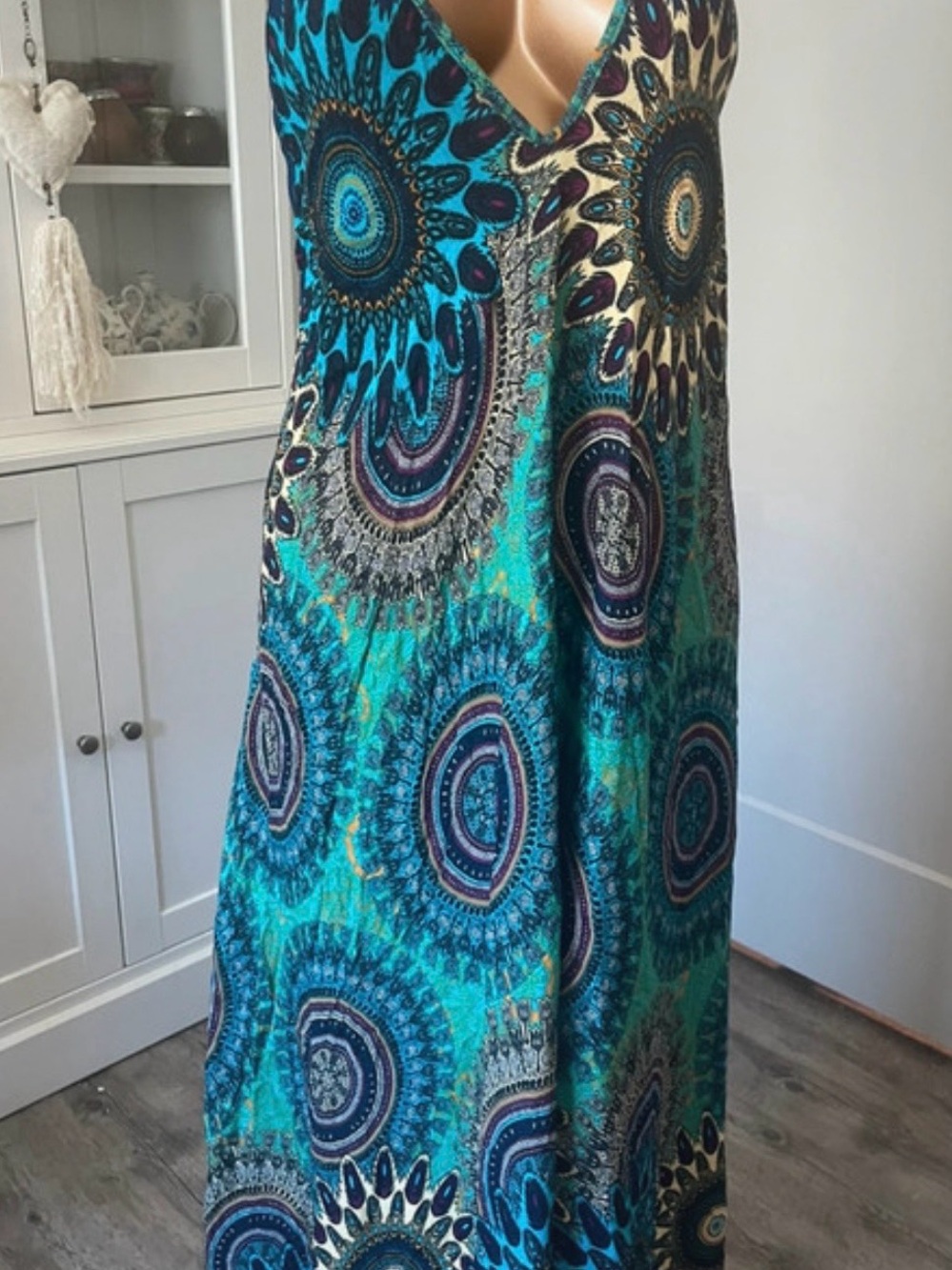 Beach Boho Turquoise Blue Patterned Midi beach dress Preloved Excellent conditio - Picture 3 of 6